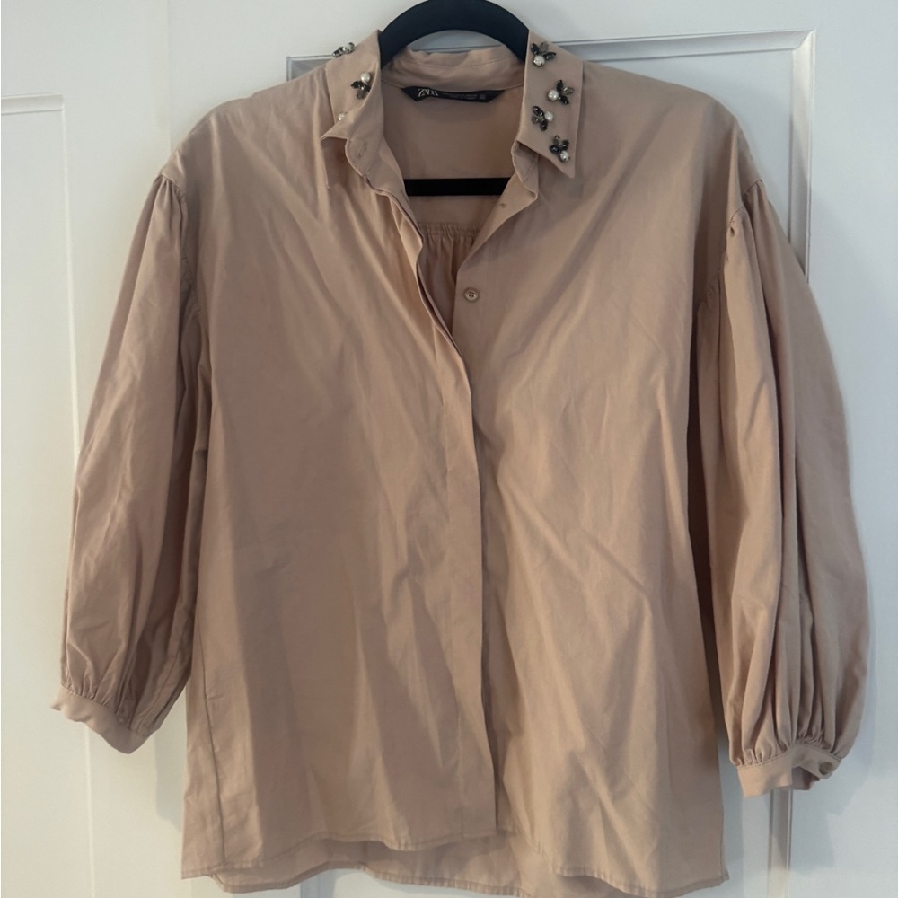 Zara Beige Embellished Blouse